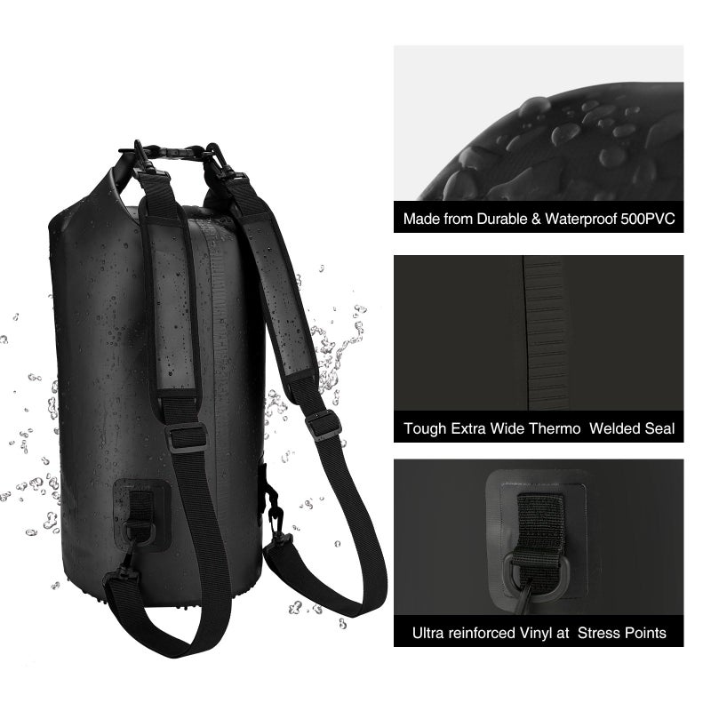 Piscifun Dry Bag, Waterproof Floating Backpack 30L with Waterproof Phone Case for Boating, Kayaking, Fishing, Black 30L - Image 5